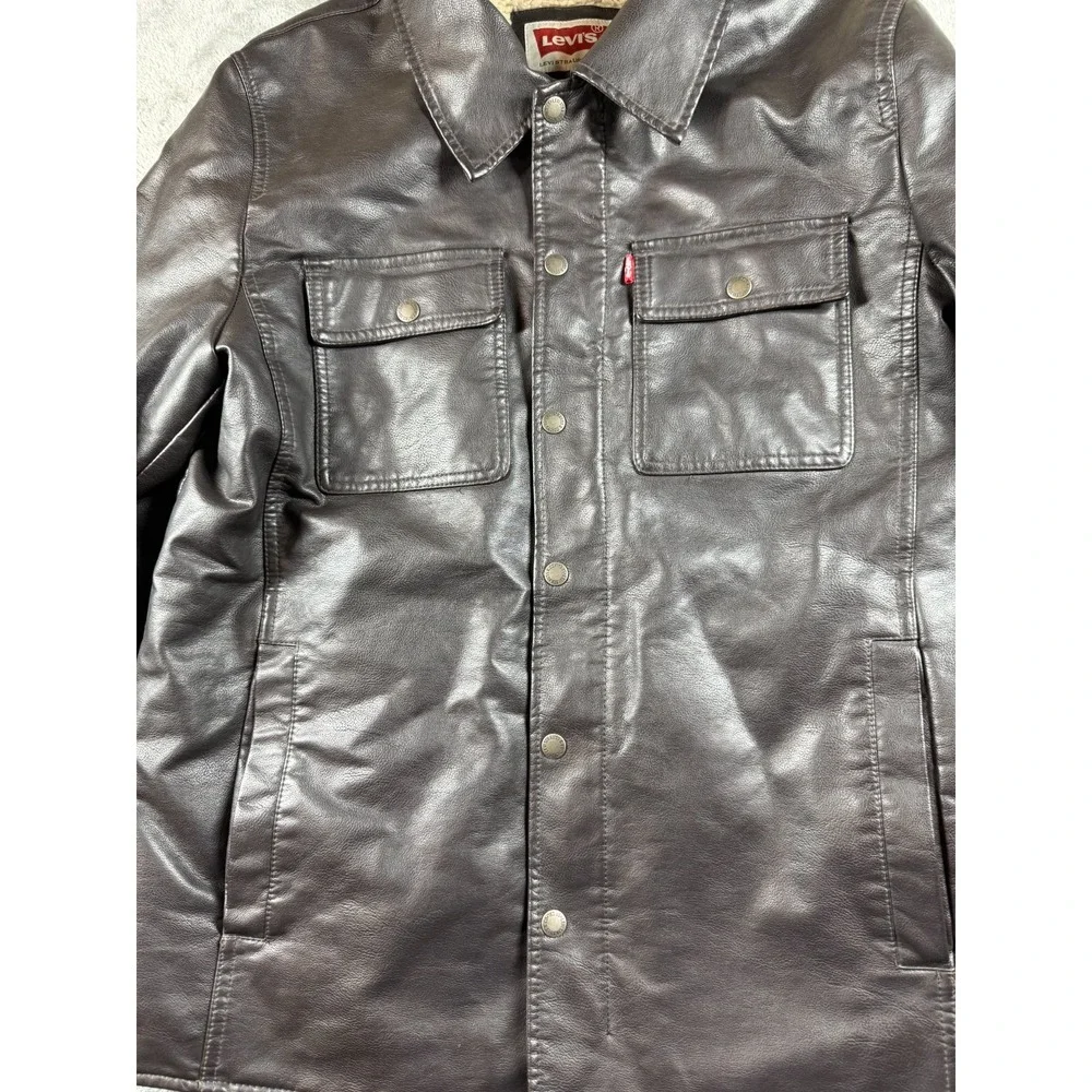 Levi's Faux Leather Sherpa Lined Trucker Jacket Men's M Black PU Moto Western